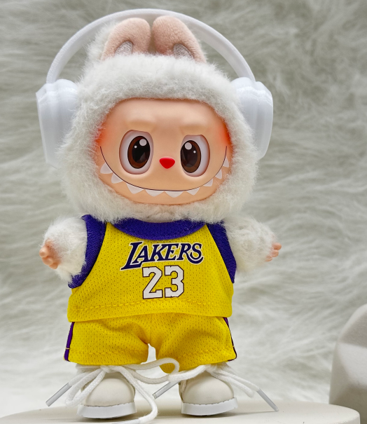 Labubu Clothes for 17cm Doll, 2-Piece Top & Pants Set, Yellow & Purple Sporty Style for Labubu Dolls 