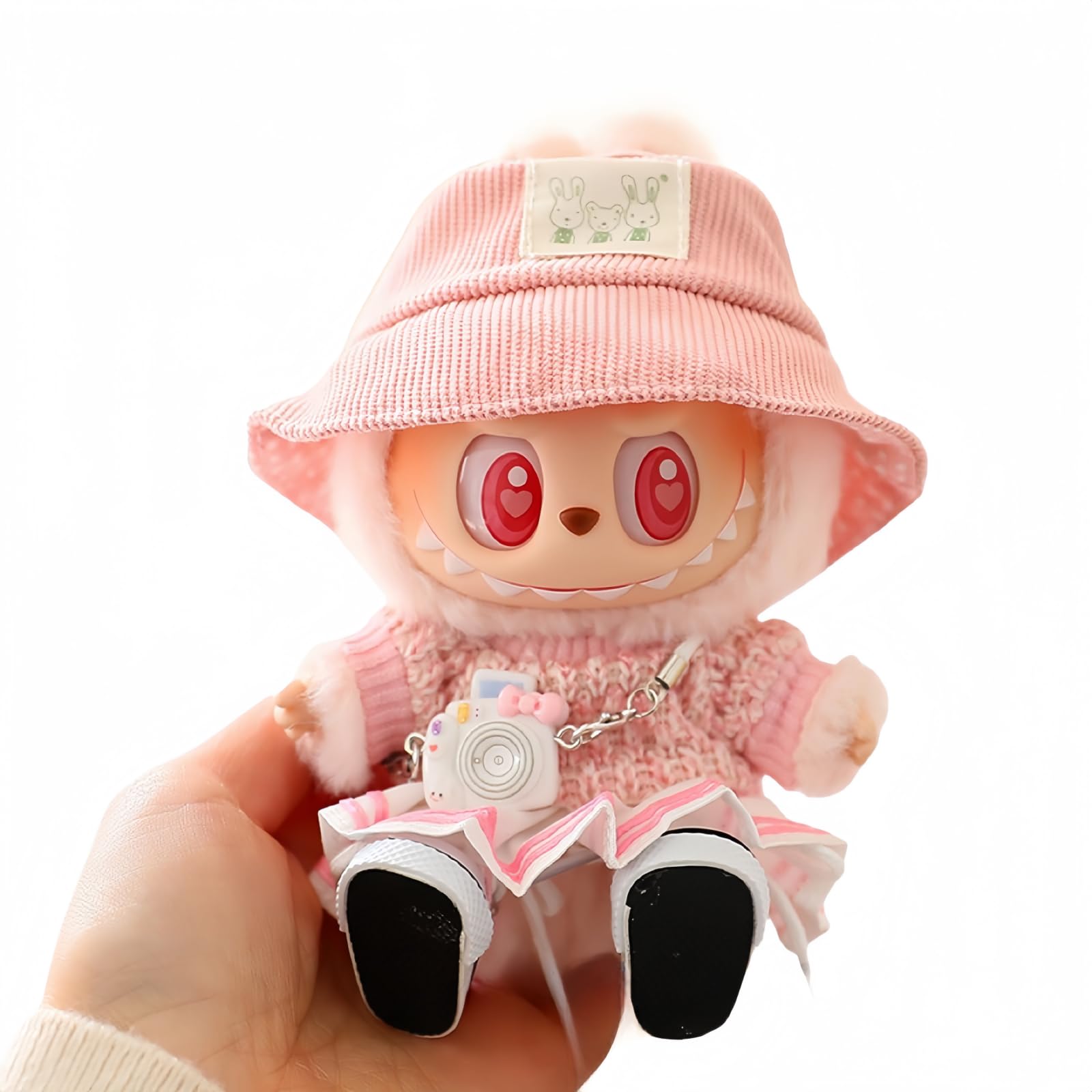 Clothes for Labubu Dolls Accessories, Stylish Kawaii Pink Outfit Set 5 Pieces Suitable for 17cm Labubu Doll, Doll Clothing Set Replacement