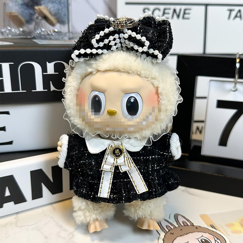 17cm Labubu Clothes Set, Hat with Overalls Set for Labubu Accessories Suit Adorable Labubu Accessories for Play with Display, Doll Clothes,No Doll (Style 6 Hat + Clothes + Pants)