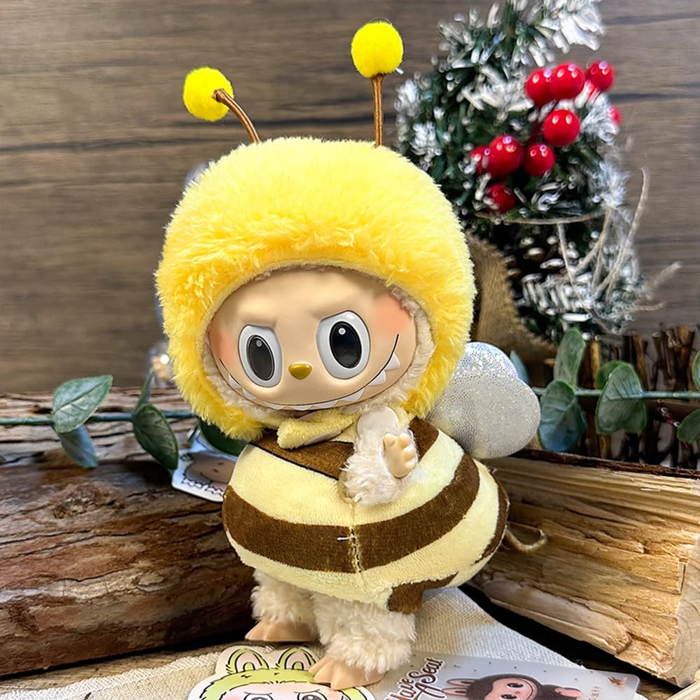 17cm Labubu Clothes Set, Hat with Overalls Set for Labubu Accessories Suit Adorable Labubu Accessories for Play with Display, Doll Clothes,No Doll (Style 6 Hat + Clothes + Pants)